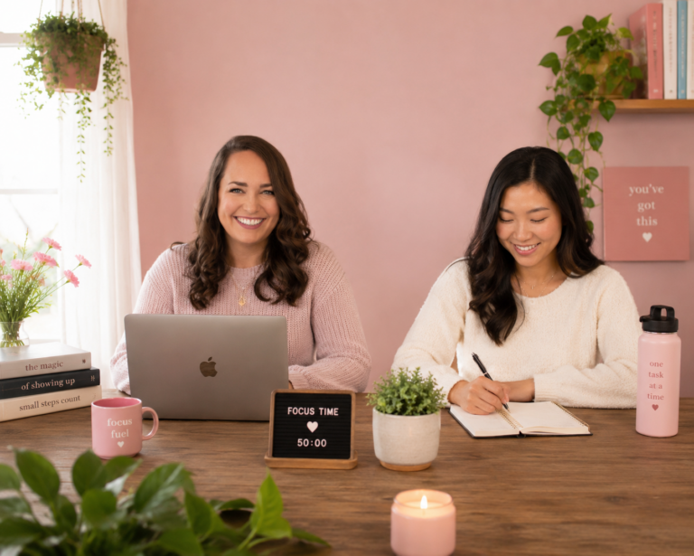 Erica with a client working together